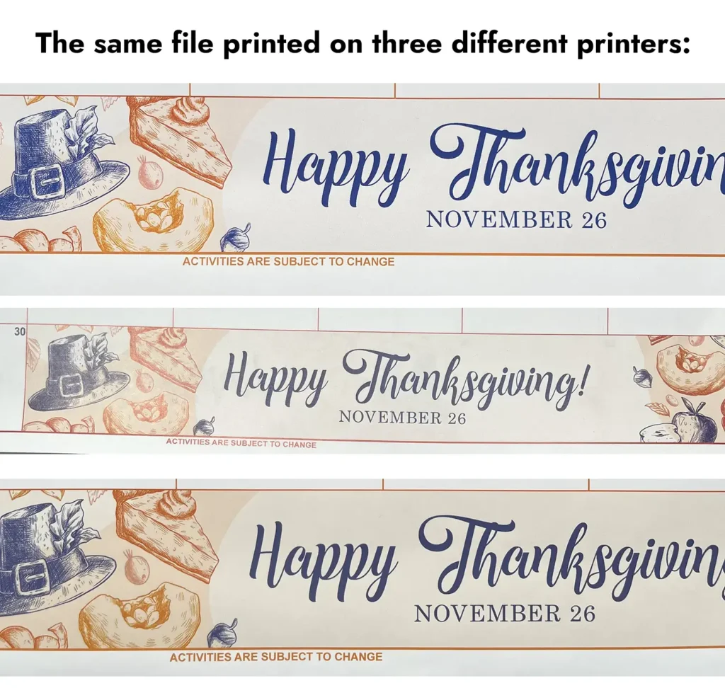 Same file on three different printers